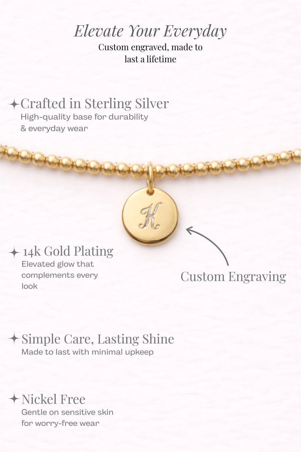Engraved Circle Charm Beaded Bracelet