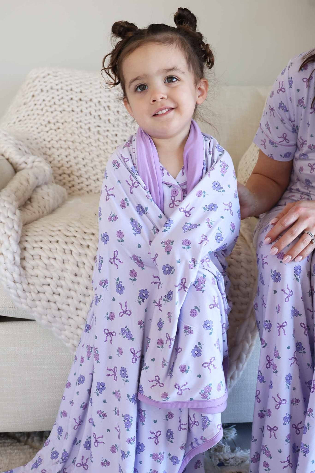 Ribbon & Roses Double Sided Bamboo Blanket | Purple