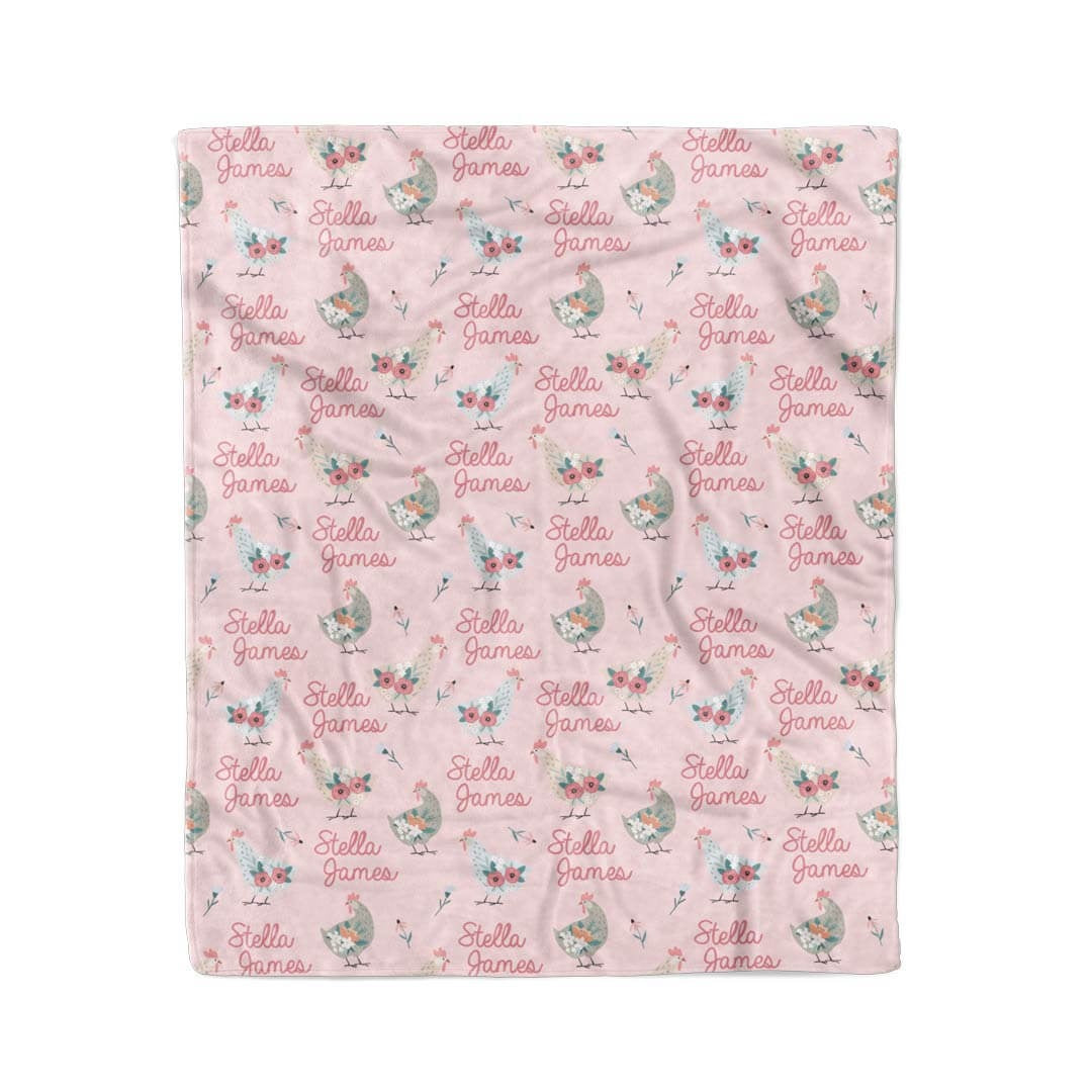 Pink Chicken Personalized Kids Blanket