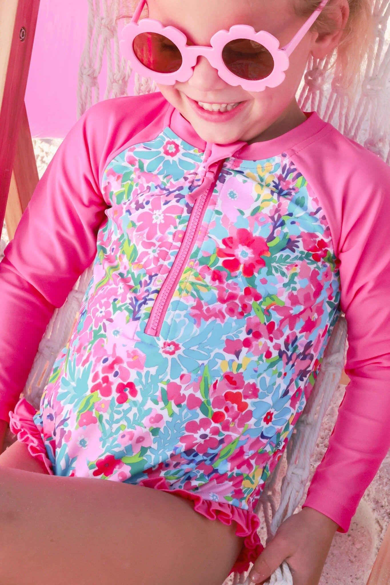 Long Sleeve Rash Guard with Front Zipper | Petal Splash