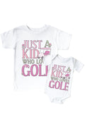 A Kid With Golf Love Pink Graphic Bodysuit & Kids Tee | White