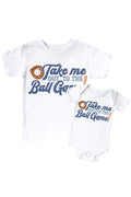 Take Me Out Blue Graphic Bodysuit & Kids Tee | White