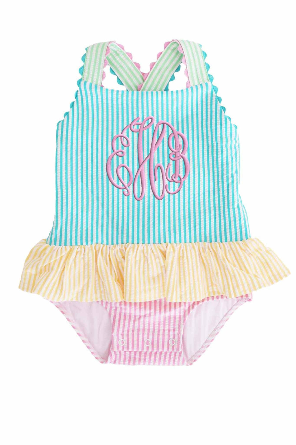 One-Piece Skirt with Bow Back | Multicolor Seersucker