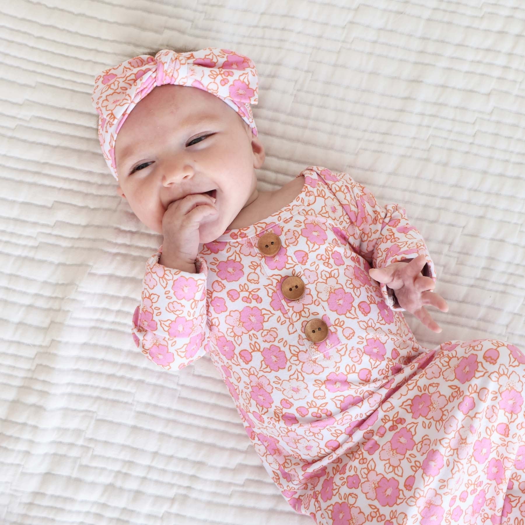 Palmer's Pink Floral Newborn Baby Knot Gown & Hat Set
