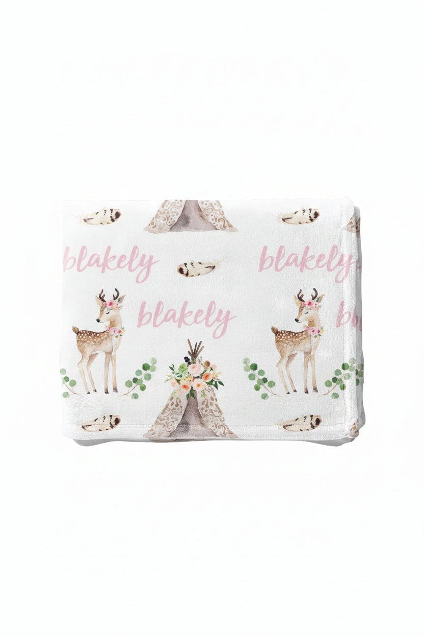 Blakely's Boho Deer Personalized Toddler Blanket