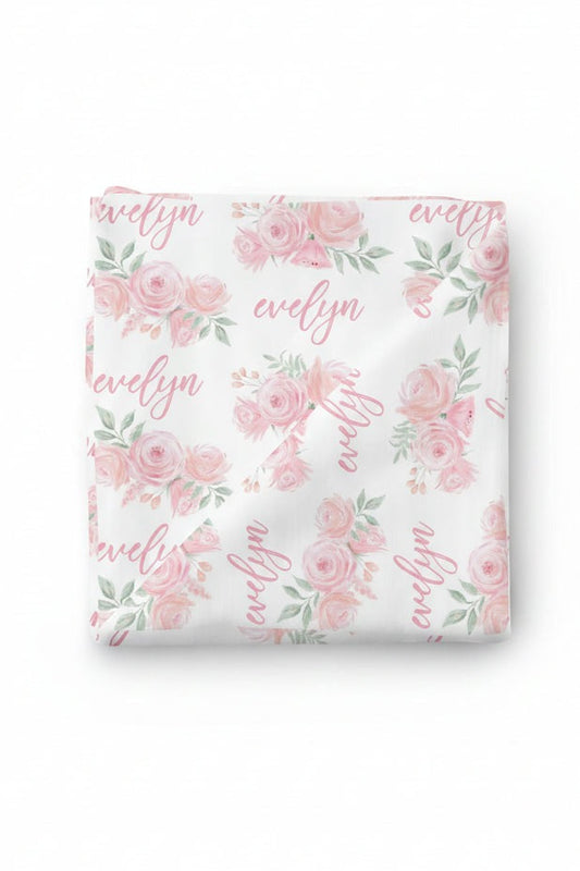 Blush Rose Personalized Baby Name Swaddle Blanket