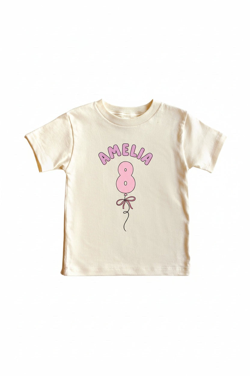Personalized Pink Birthday Graphic Bodysuit & Kids Tee | Natural
