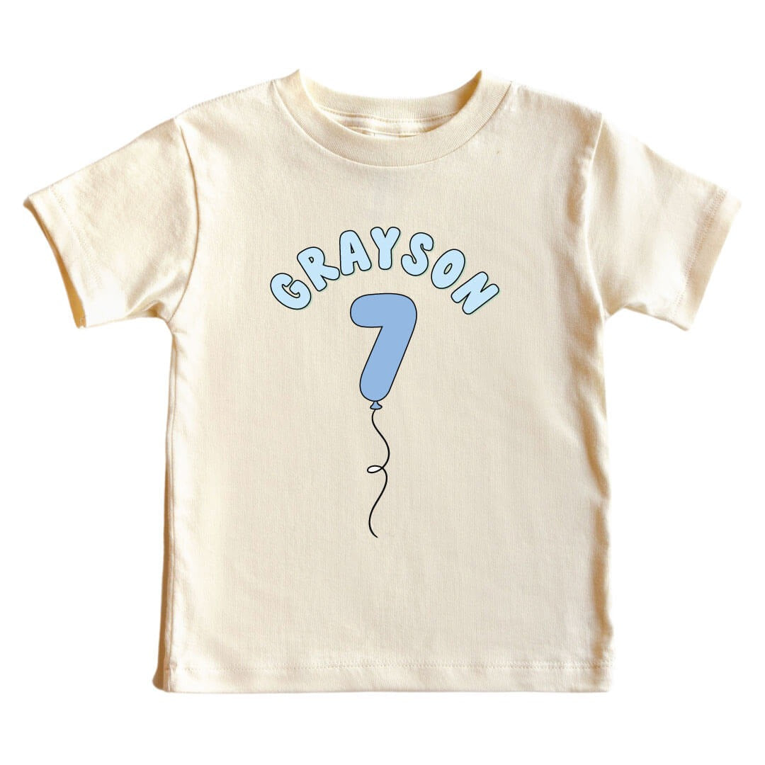 Personalized Blue Birthday Graphic Bodysuit & Kids Tee | Natural
