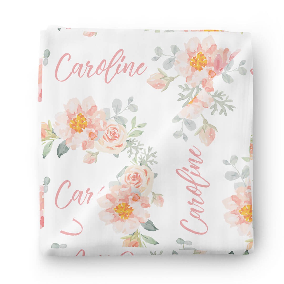 Ella's Dusty Rose Personalized Baby Name Swaddle Blanket