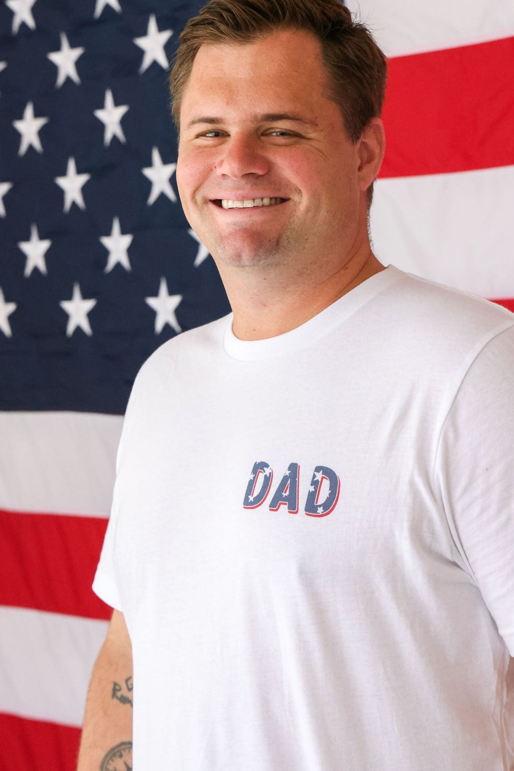 Stars & Stripes Party Dad Graphic Tee | White