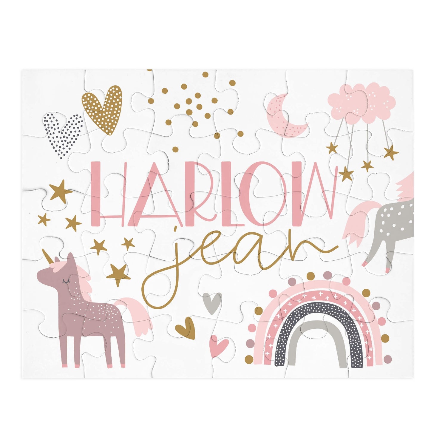 Kids Personalized 30 Piece Puzzle | Unicorn & Rainbow Party