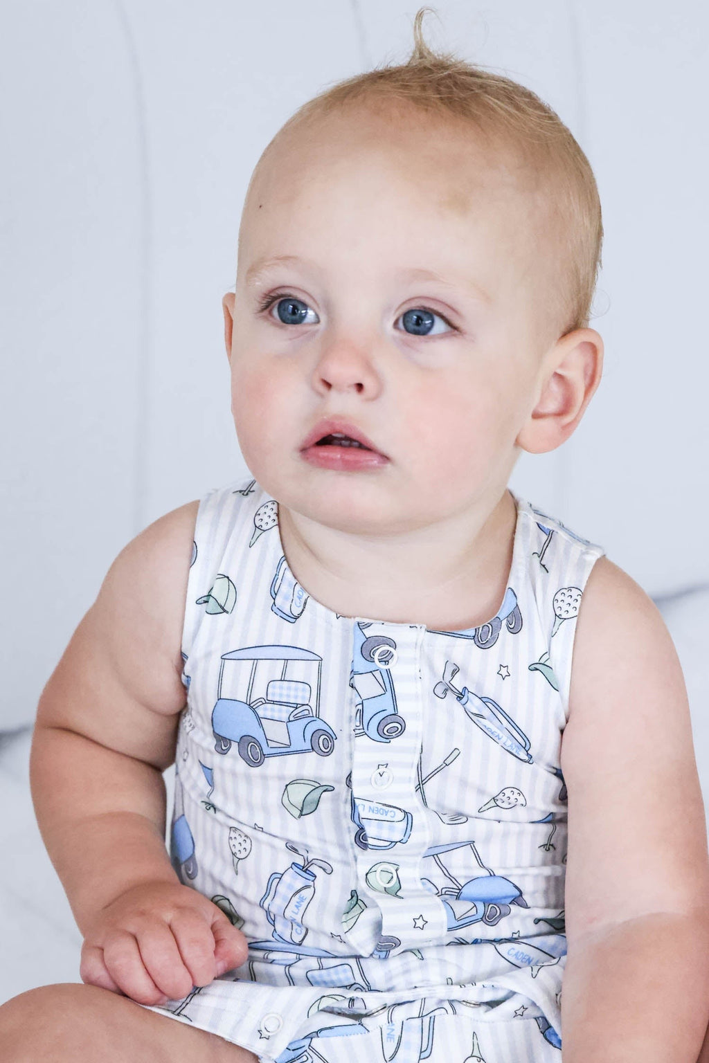 Sleeveless Snap Romper | Caddie Crew Blue