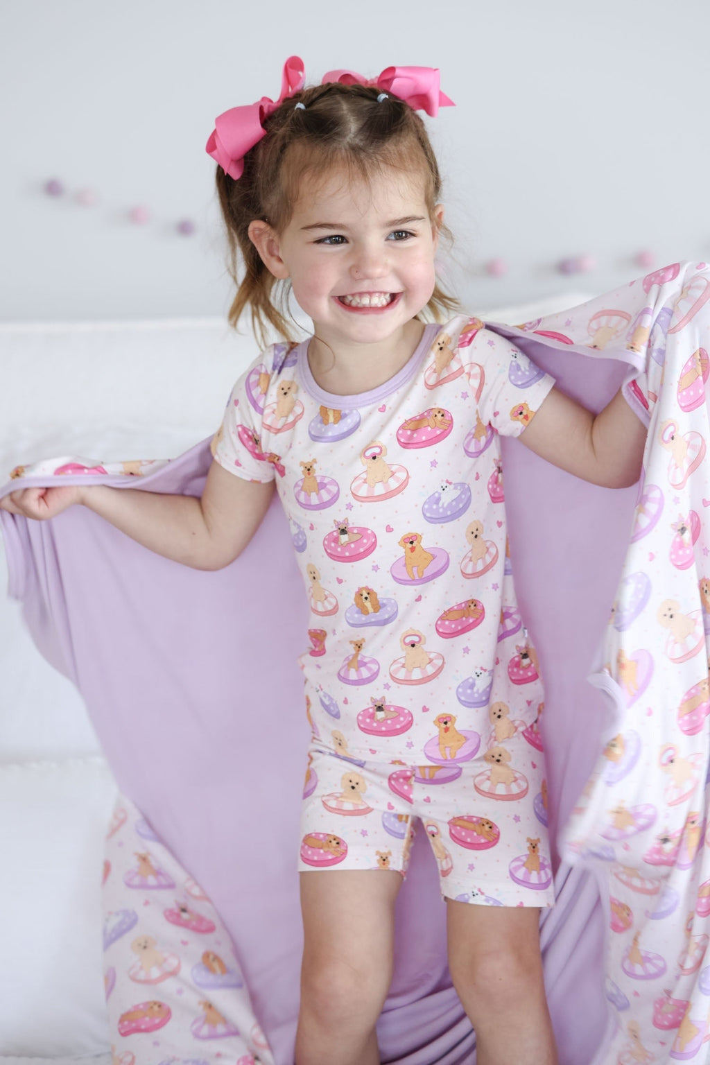 Double Sided Bamboo Blanket | Poolside Pups Pink