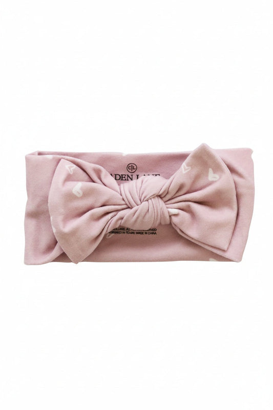 Tiny Hearts in Dusty Pink Large Bow Headwrap