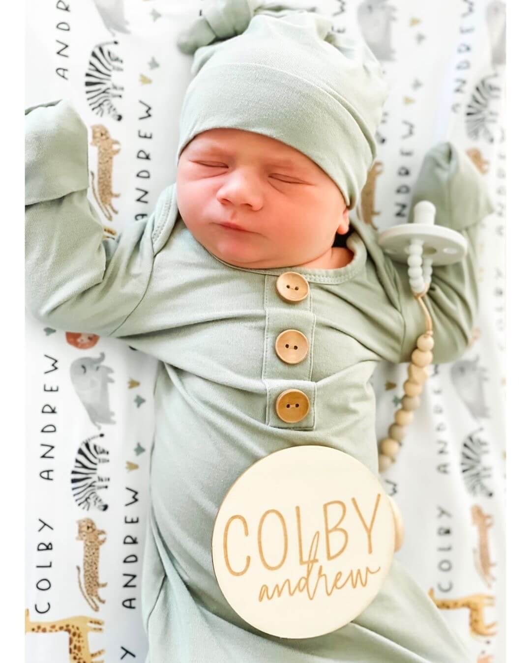 Solid Moss Bamboo Baby Knot Gown & Hat