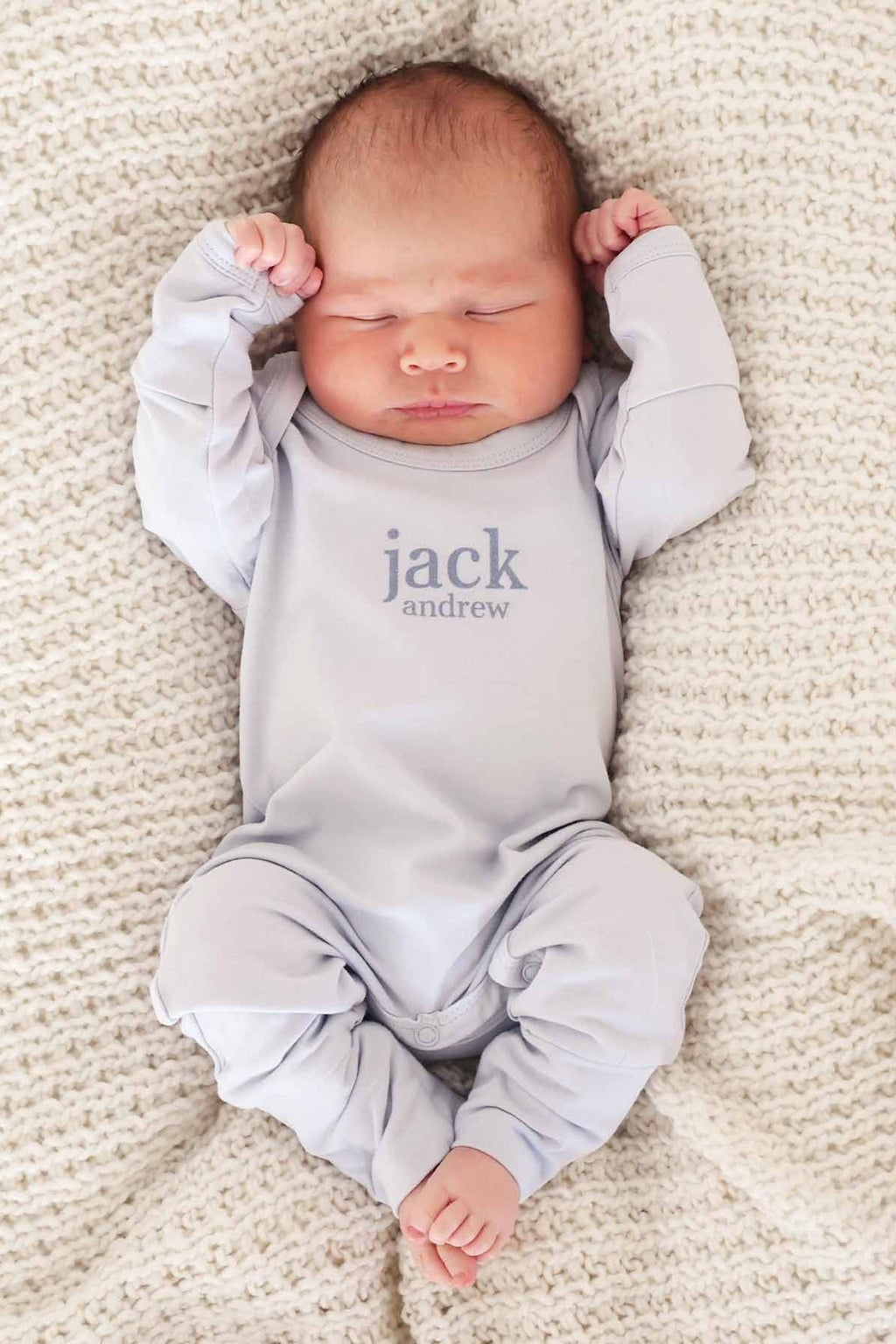 Personalized Full Length Snap Romper | Light Blue