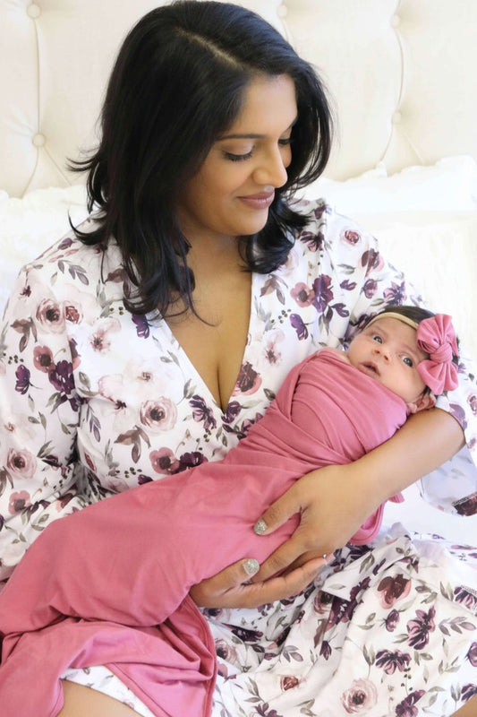 Demi's Dusty Purple Floral Knit Maternity Robe