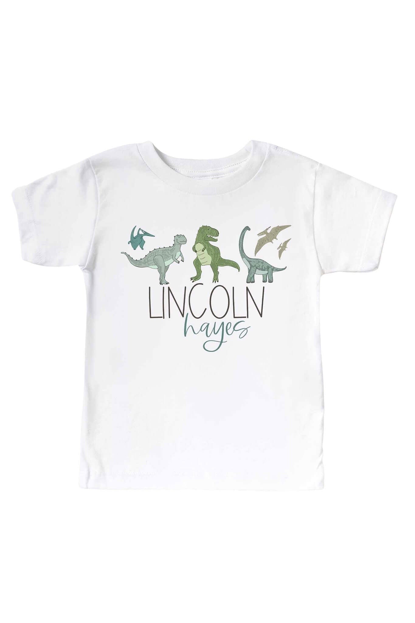 Personalized Dinosaur Friends Kids Graphic Tee | White
