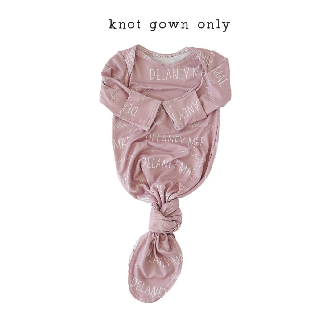 Solid Mauve Personalized Newborn Baby Knot Gown