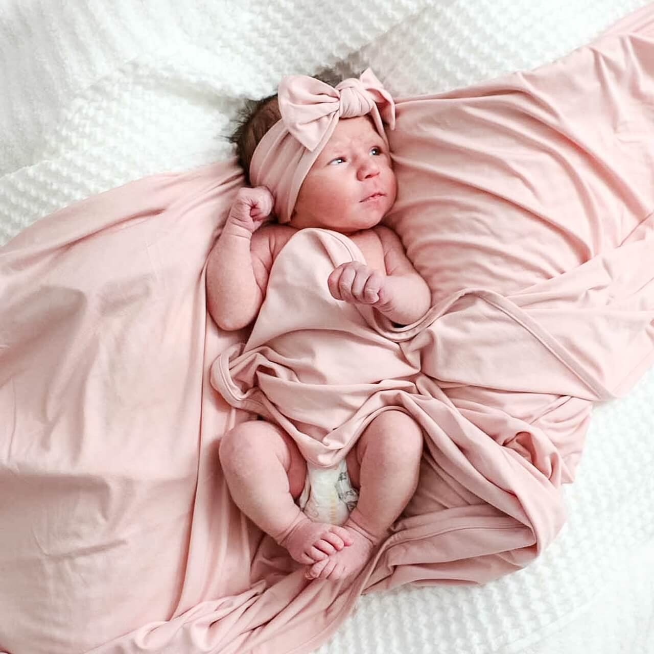 Solid Petal Pink Bamboo Knit Swaddle Blanket