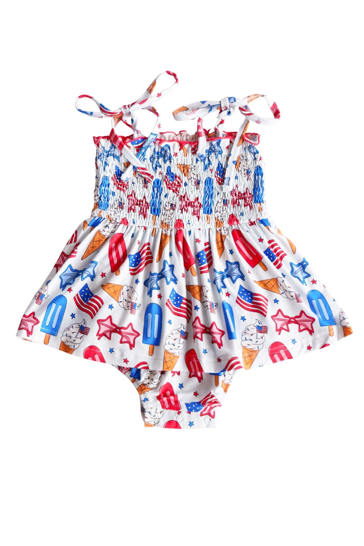 Smocked Twirl Bodysuit | Red, White & Cool