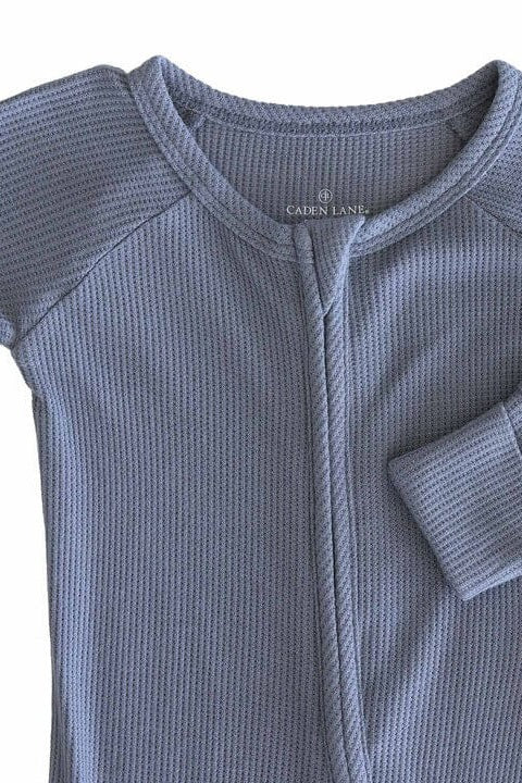 Embroidered Bamboo Waffle Convertible Zip Romper | Lake