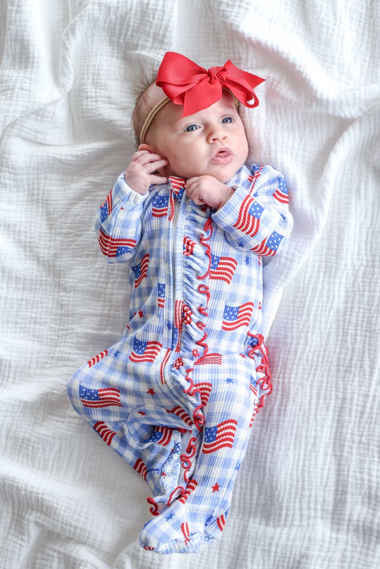 Bamboo Waffle Ruffle Zipper Footie | Star-Spangled Picnic