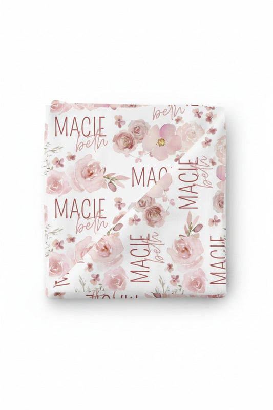 Rosie's Rose Garden Personalized Baby Name Swaddle Blanket