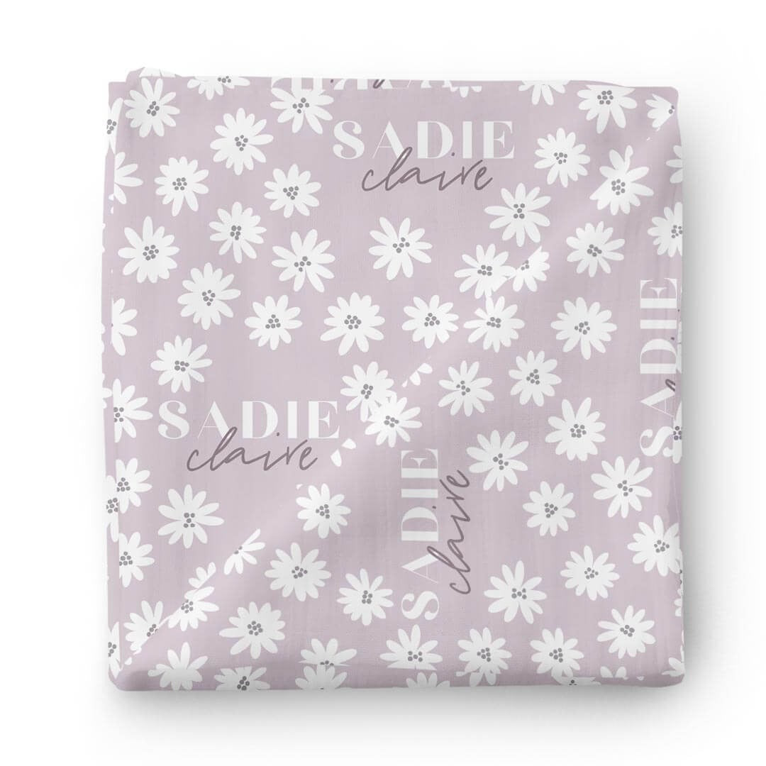 Purple Daisy Personalized Swaddle Blanket
