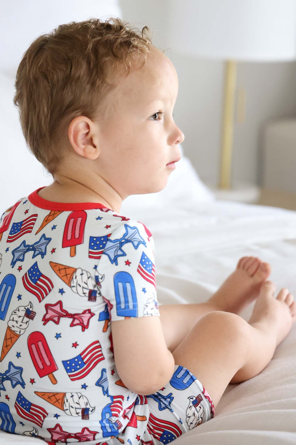 Two Piece Short Pajama Set | Red, White & Cool
