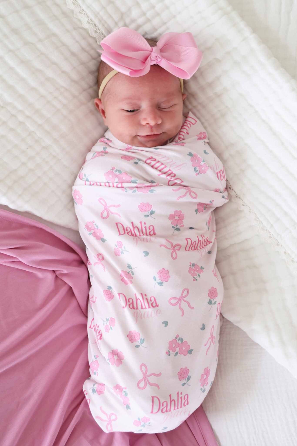 Ribbon & Roses Personalized Swaddle Blanket | Pink