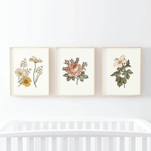 Peyton's Vintage Floral Bundled Nursery Wall Art