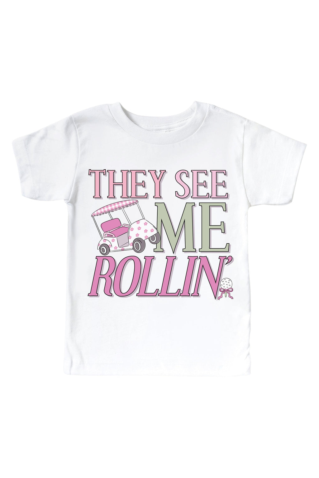 They See Me Rollin' Pink Graphic Bodysuit & Kids Tee | White