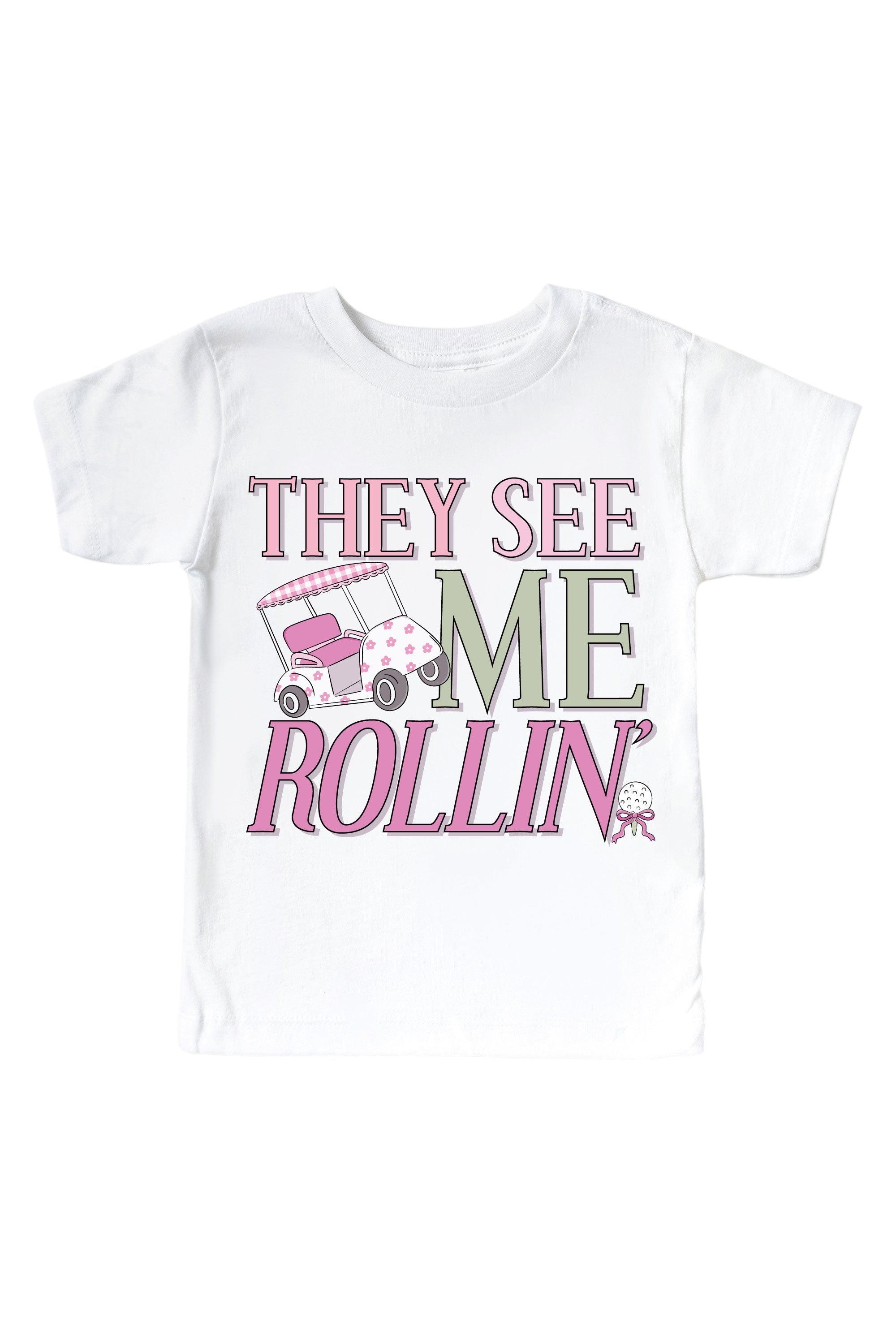 They See Me Rollin' Pink Graphic Bodysuit & Kids Tee | White