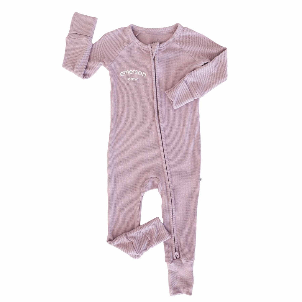 Embroidered Bamboo Waffle Convertible Zip Romper | Amethyst