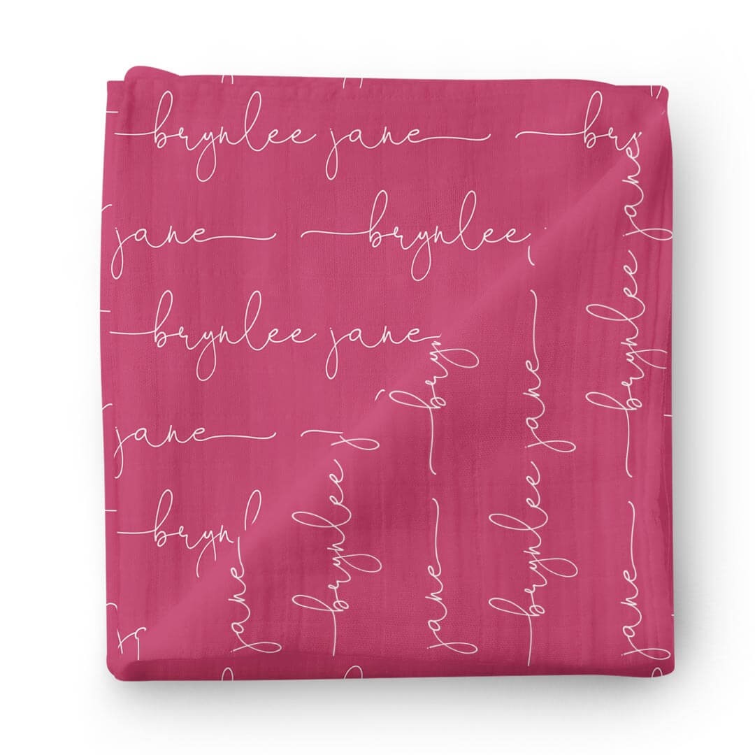 Personalized Fuchsia Baby Name Swaddle Blanket - Script