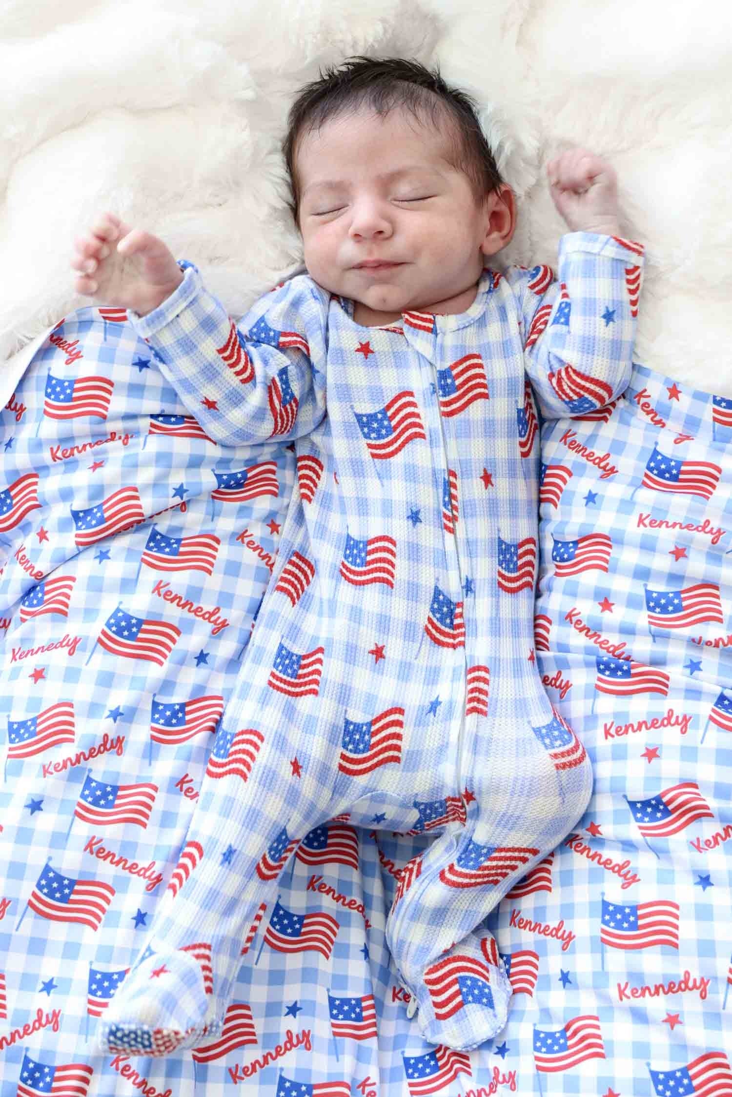 Bamboo Waffle Zipper Footie | Star-Spangled Picnic