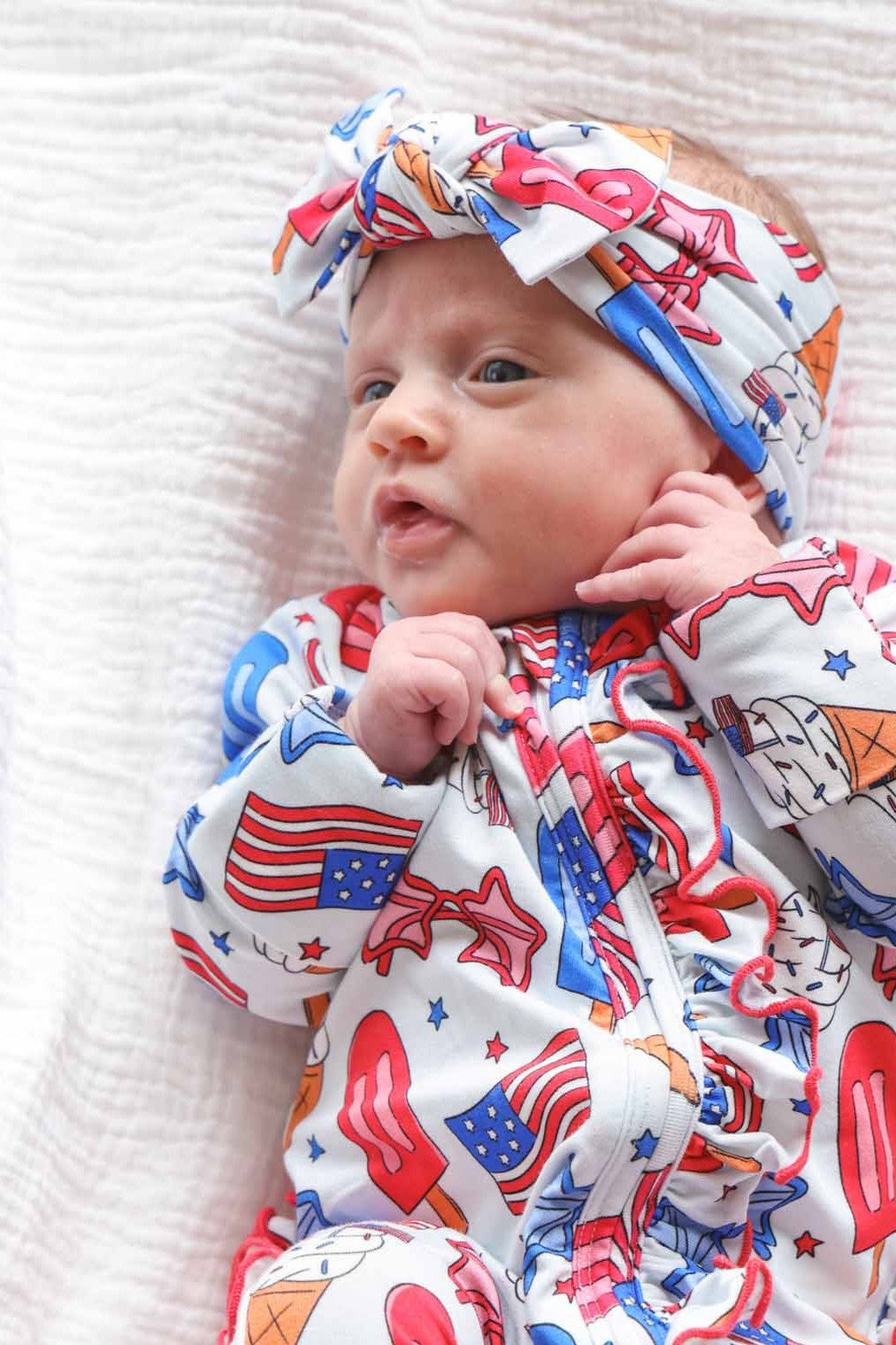 Knit Large Bow Headwrap | Red, White & Cool