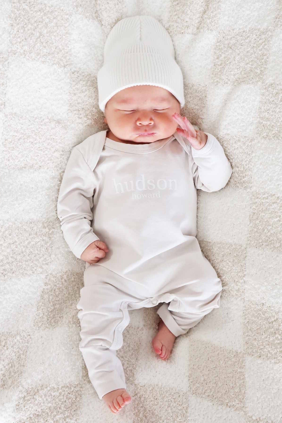 Personalized Full Length Snap Romper | Light Sand