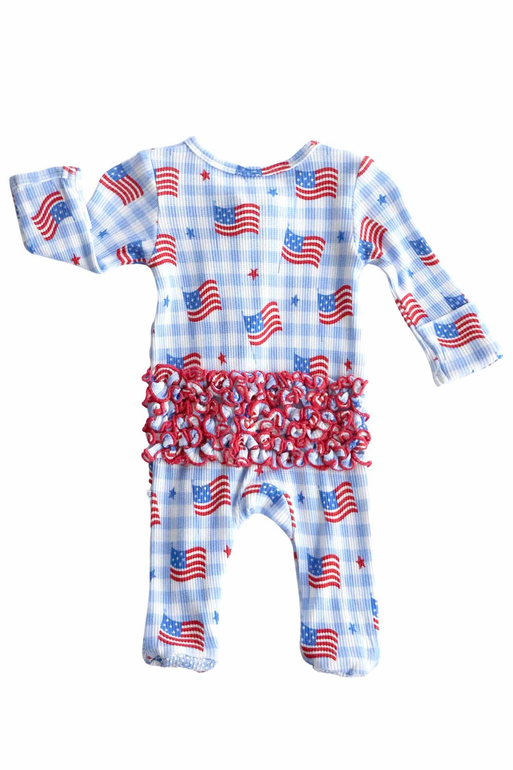 Bamboo Waffle Ruffle Zipper Footie | Star-Spangled Picnic