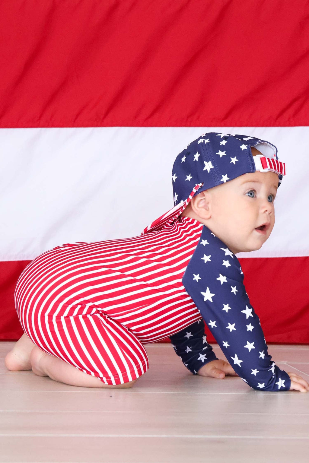 Long Sleeve Rash Guard Swim Romper Shortie | Stars & Stripes Party