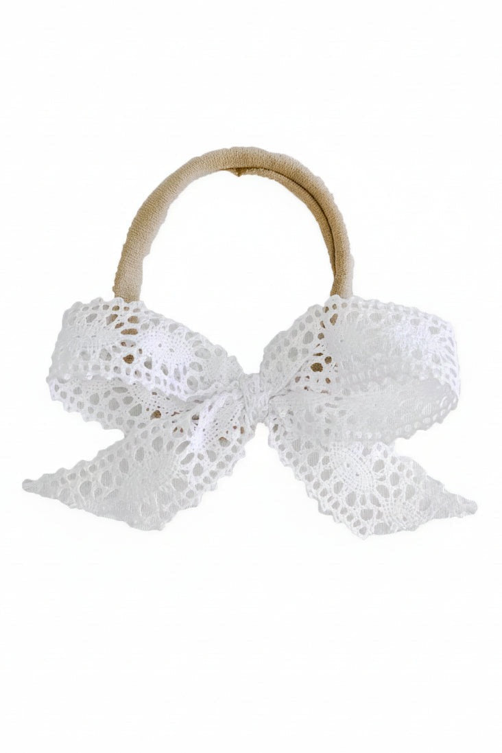 White Lace Bow Headband