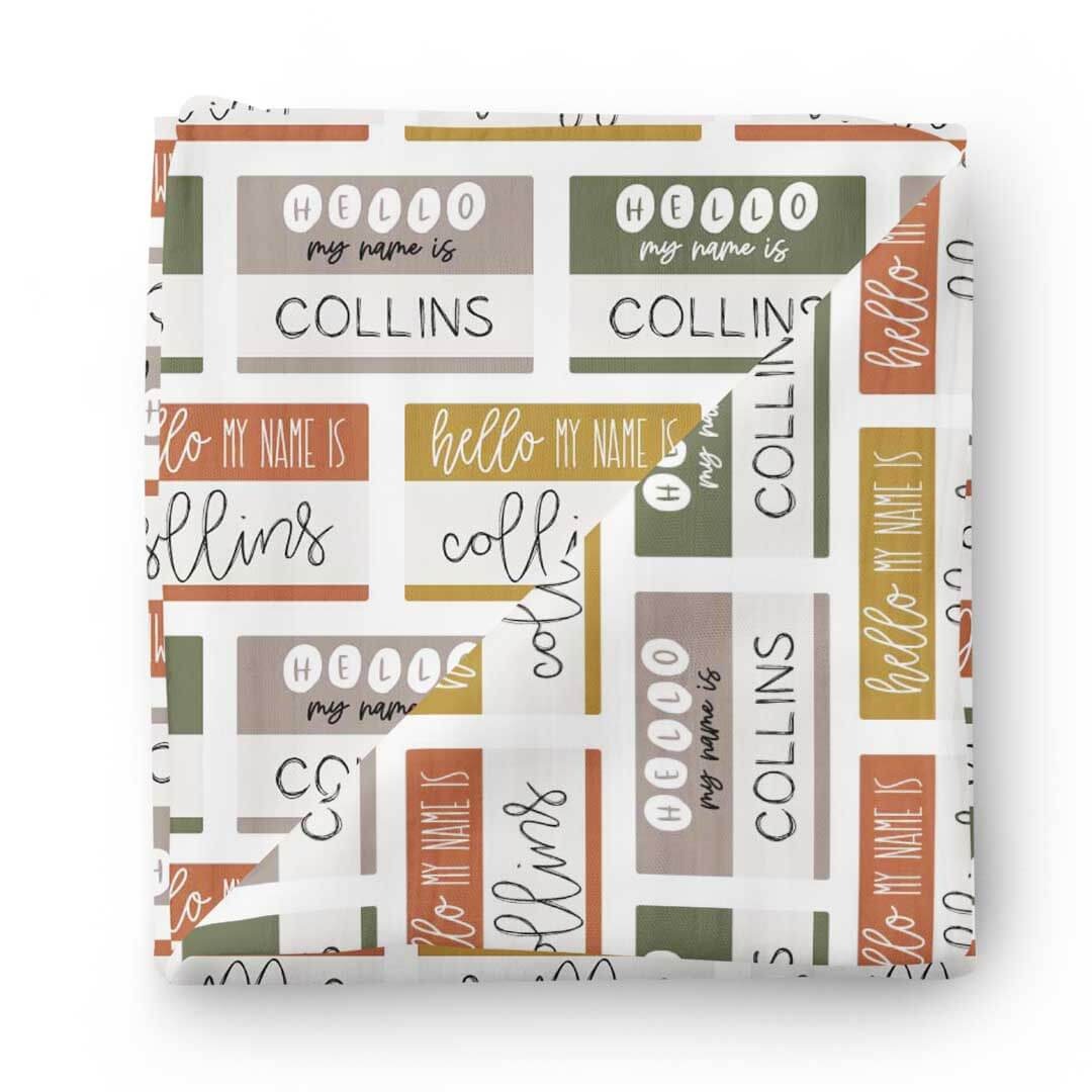 Hello My Name Is Personalized Swaddle Blanket NEUTRALS
