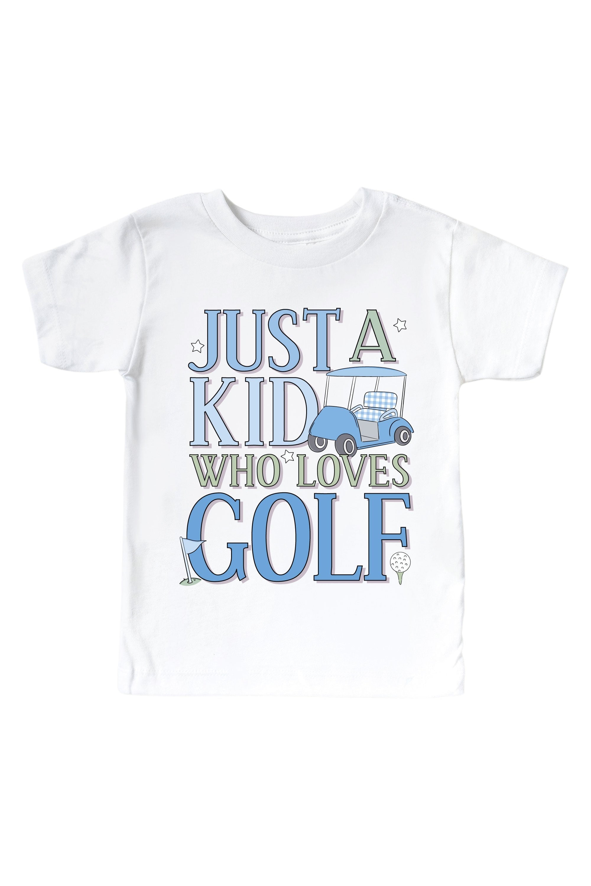 A Kid With Golf Love Blue Graphic Bodysuit & Kids Tee | White