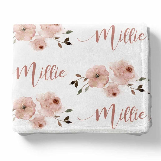 Millie's Dusty Rose Garden Personalized Toddler Blanket