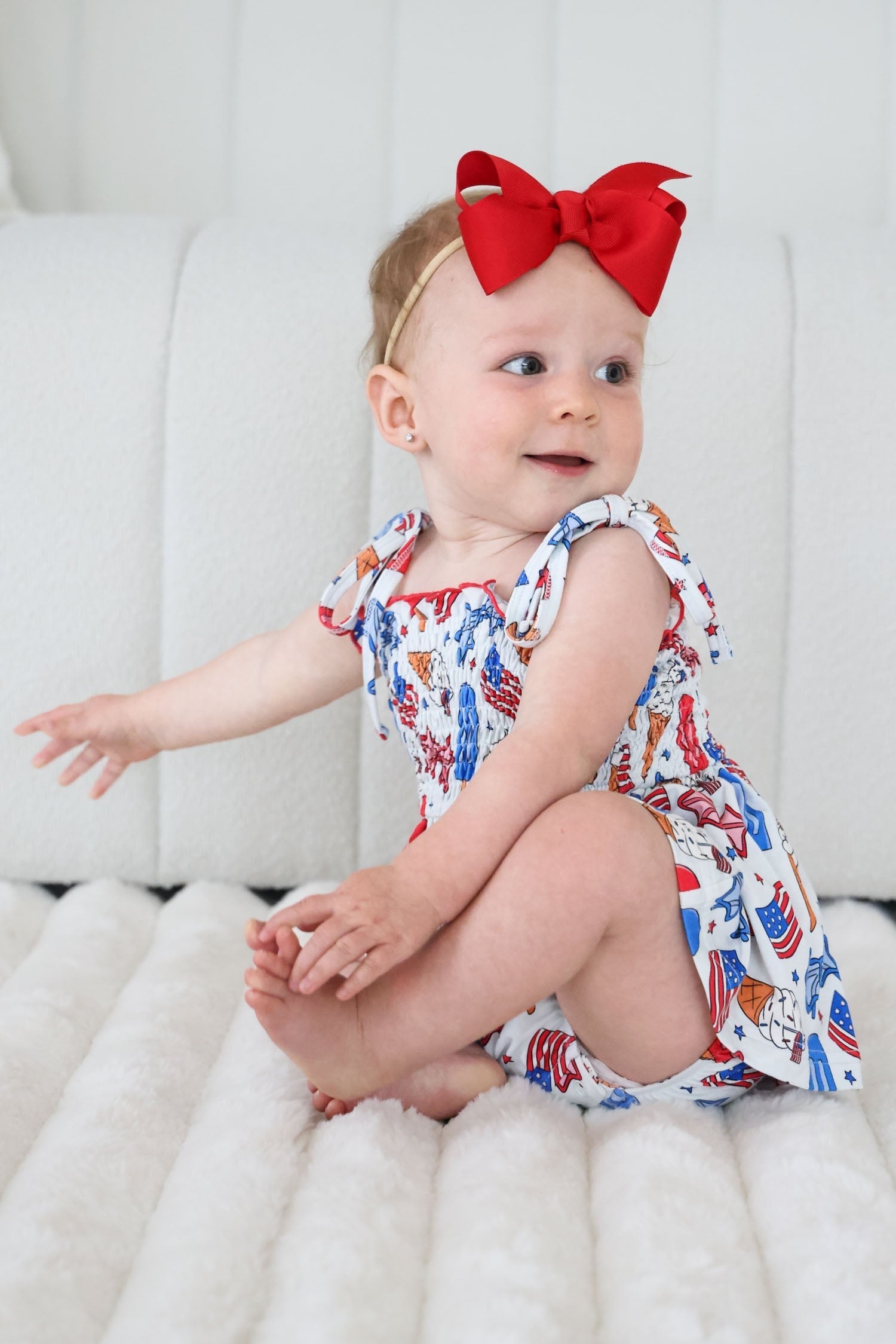 Smocked Twirl Bodysuit | Red, White & Cool