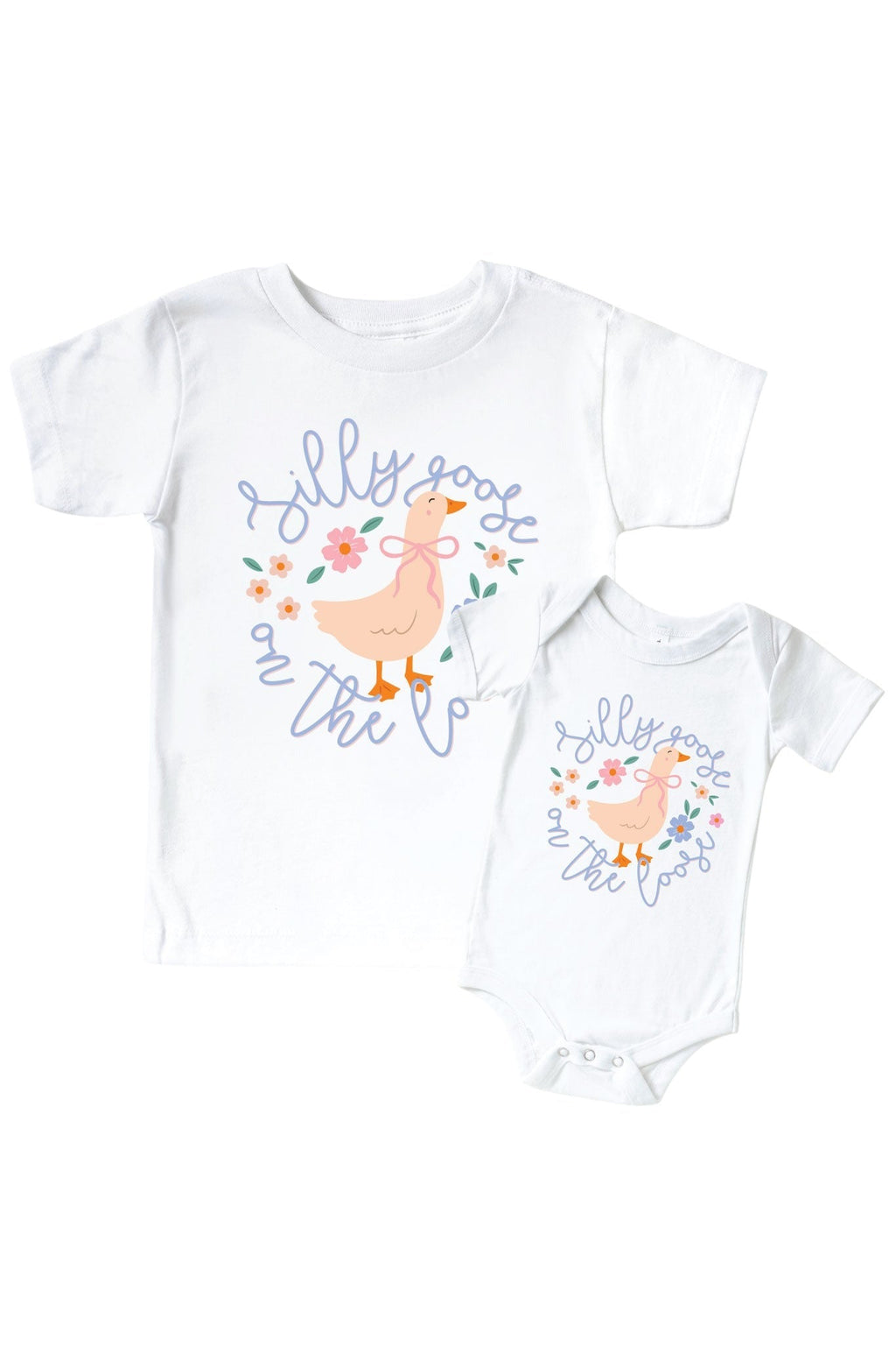 Silly Goose On The Loose Graphic Bodysuit & Kids Tee | White