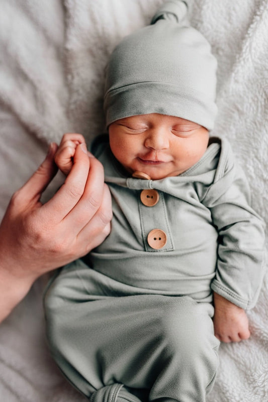 Solid Moss Bamboo Baby Knot Gown & Hat