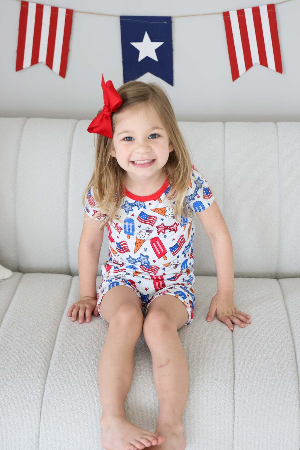 Two Piece Short Pajama Set | Red, White & Cool