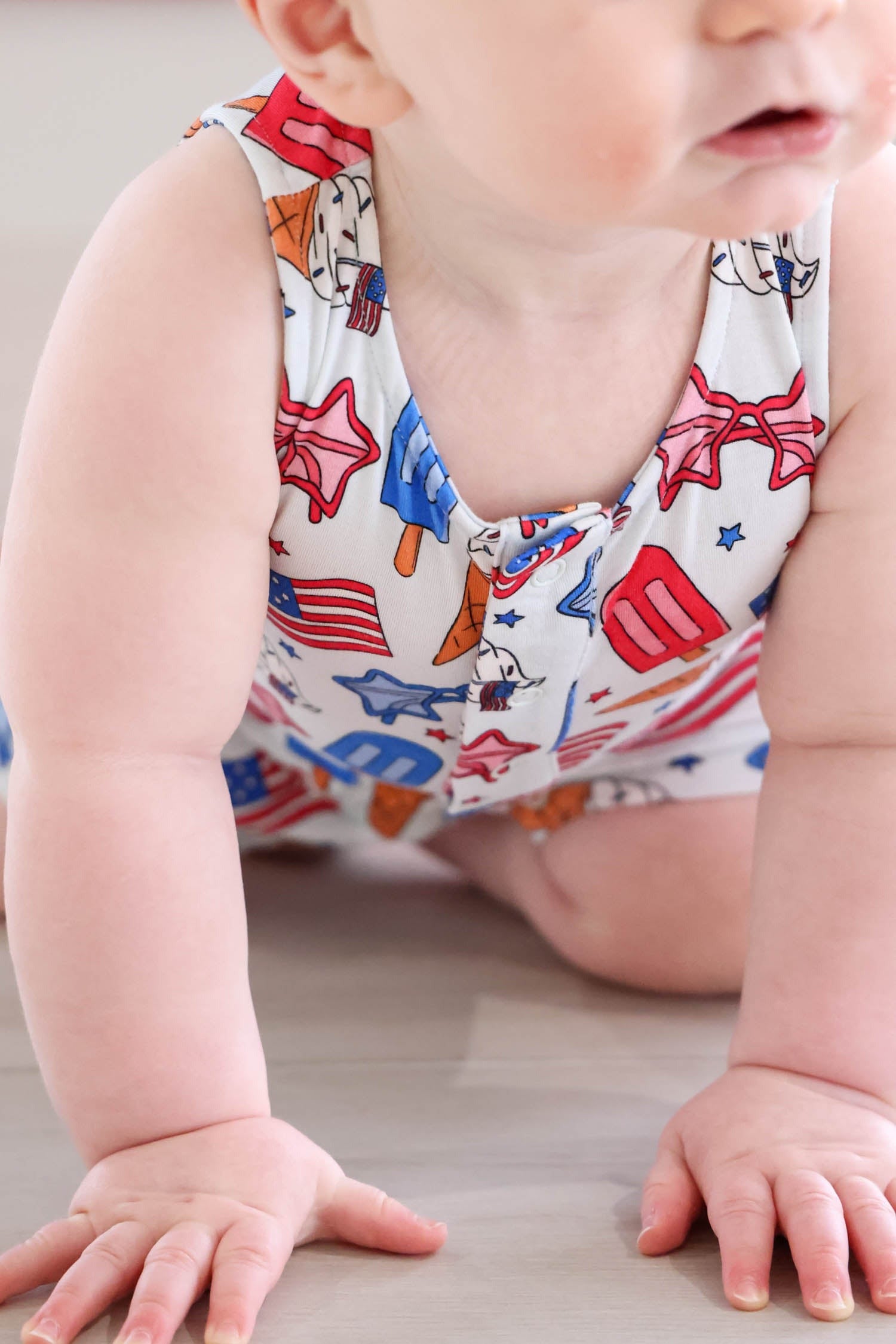 Sleeveless Snap Romper | Red, White & Cool